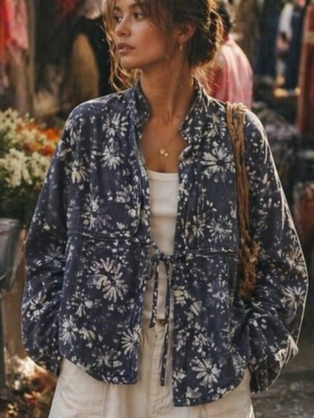 FREE PEOPLE Lua Vintage Indigo Floral Bed Cottagecore Jacket XS NWOT